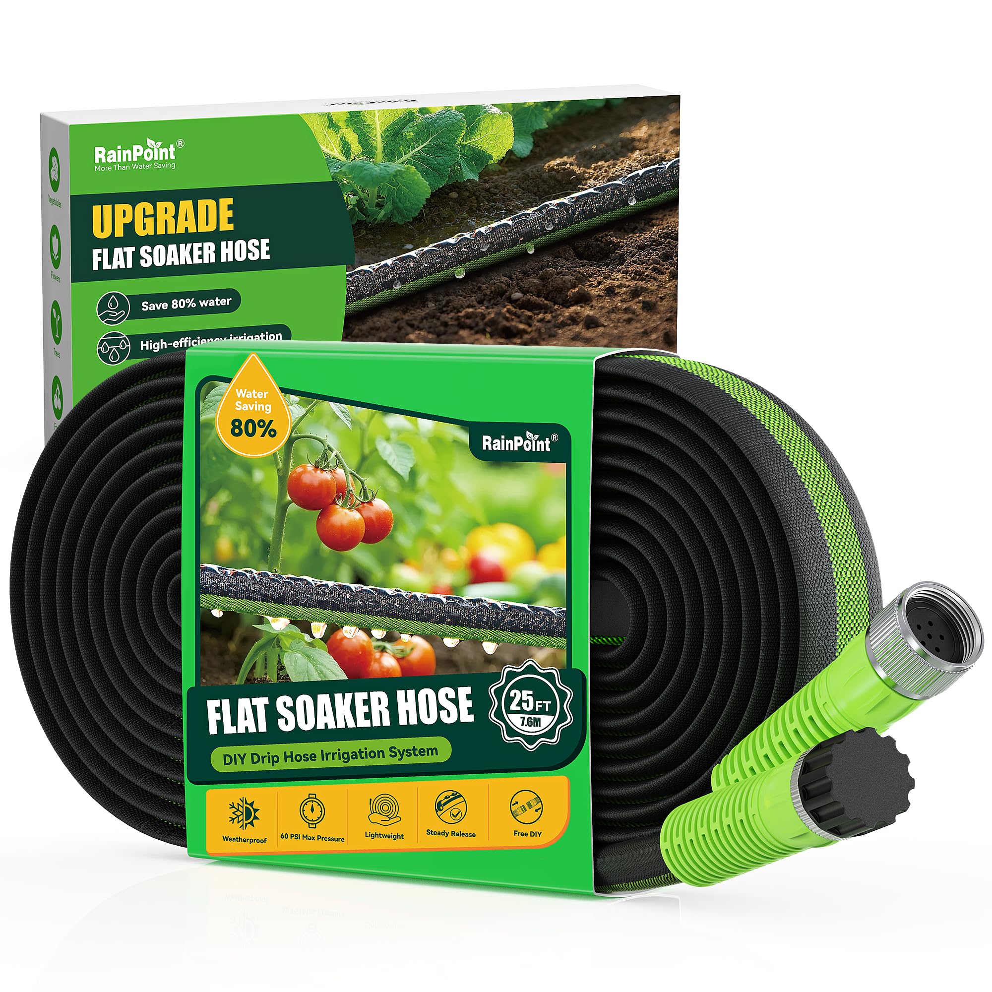 RAINPOINT Soaker Hose 25ft flat design for even garden watering