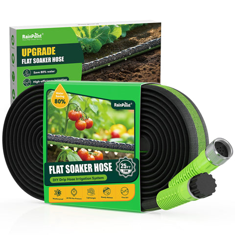 RAINPOINT Soaker Hose 25ft flat design for even garden watering