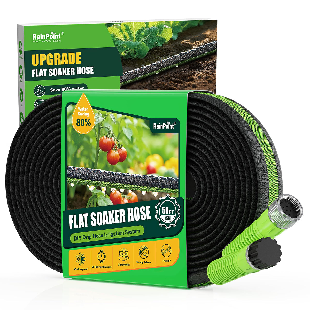 Rainpoint soaker hose 50ft for efficient garden watering at root level