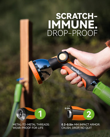 RainPoint orange spray nozzle with cone pattern for targeted misting and shrubs.