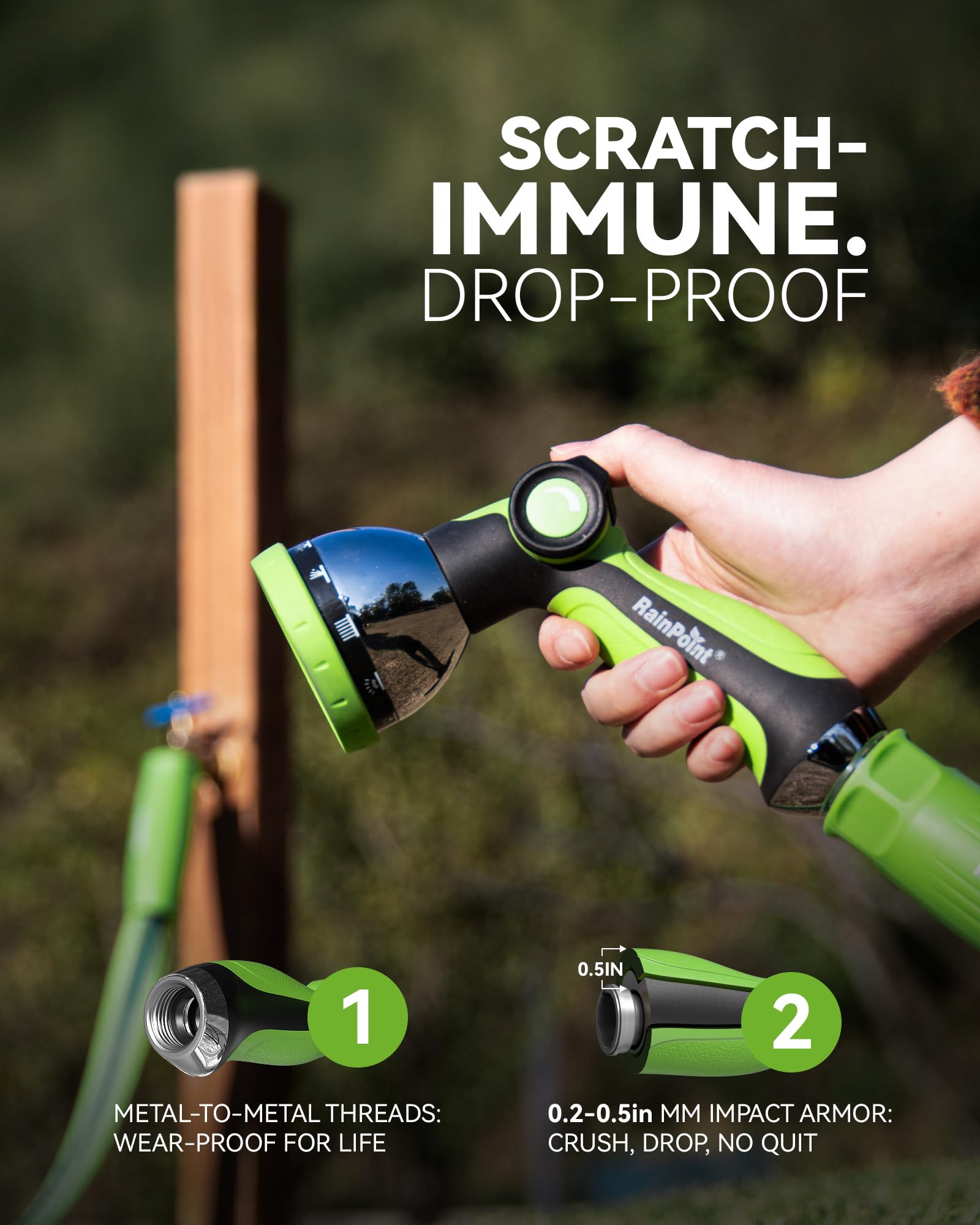 RAINPOINT spray nozzle flat mode covers wide areas with precision.