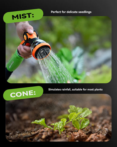 RainPoint orange spray nozzle with full pattern for wide-area watering coverage.