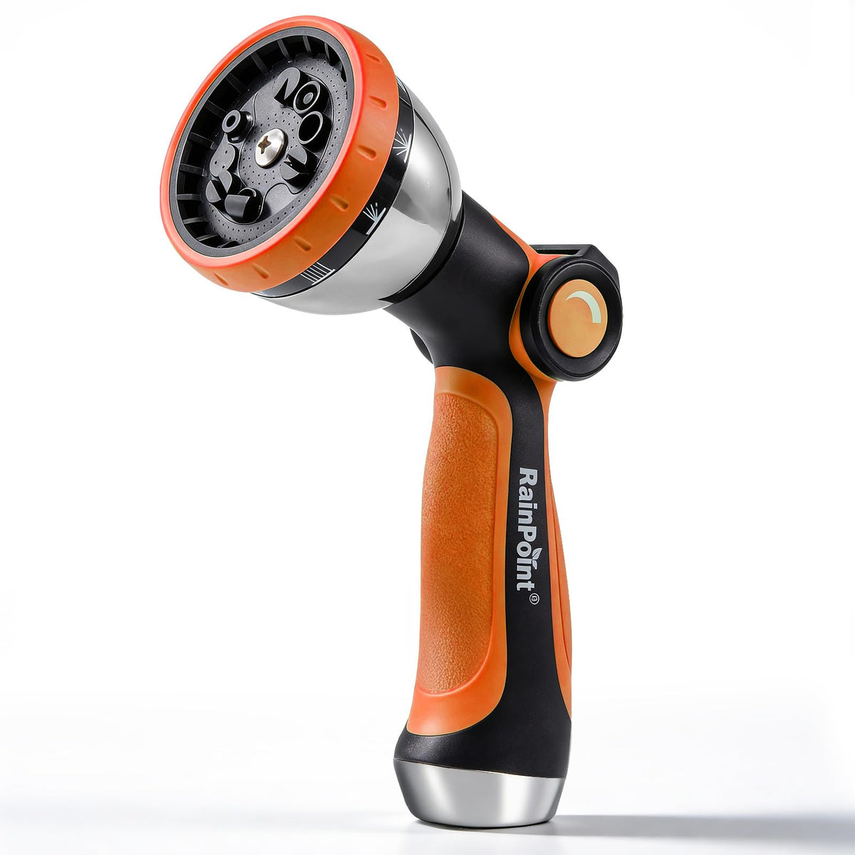 RainPoint orange spray nozzle with jet pattern for powerful cleaning tasks.
