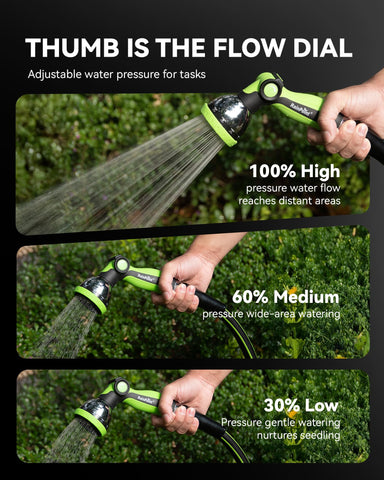 RAINPOINT spray nozzle shower mode evenly waters beds with a soft spray.