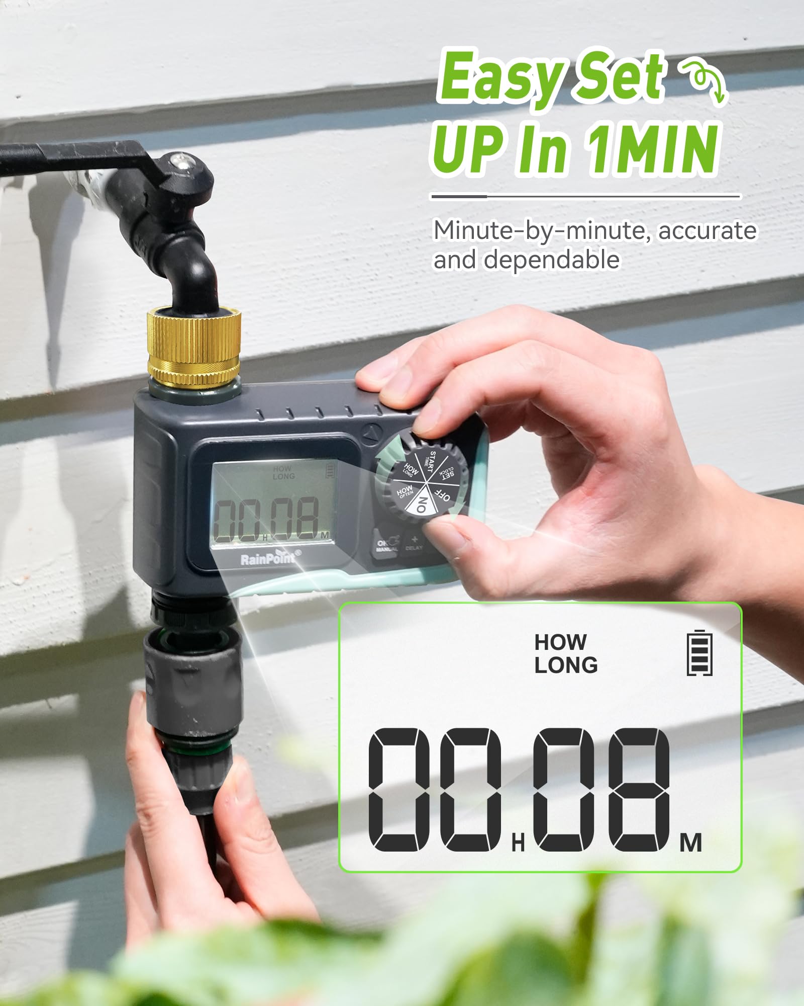 RAINPOINT timer with brass inlet withstands high pressure with leak-proof performance