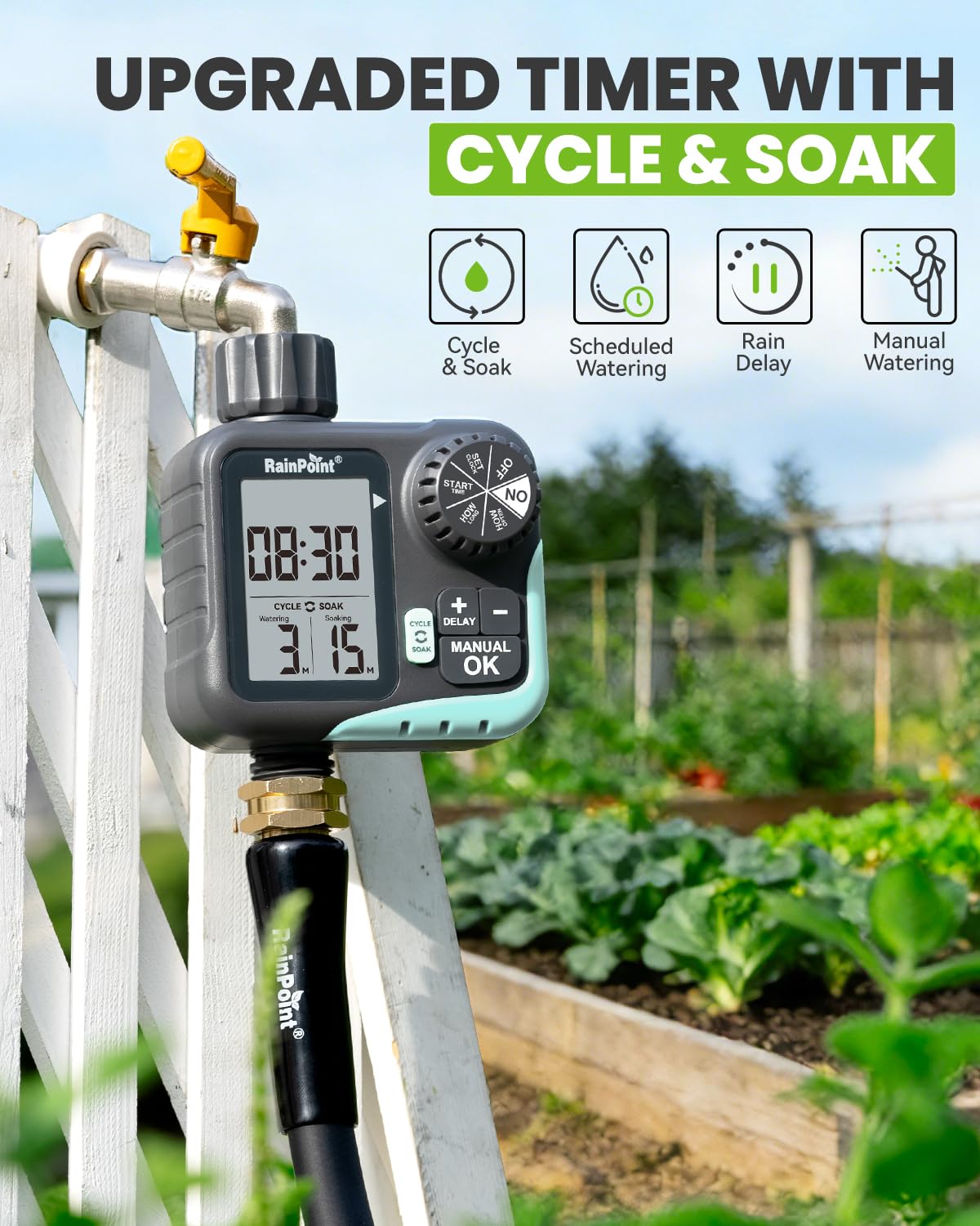 Rainpoint timer cycle soak function in action promoting deeper soil hydration