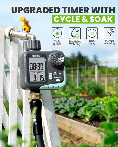 Rainpoint timer cycle soak function in action promoting deeper soil hydration