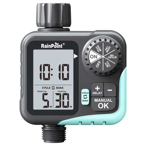 Rainpoint sprinkler timer display shows a clear 3.02 inch screen for quick readings
