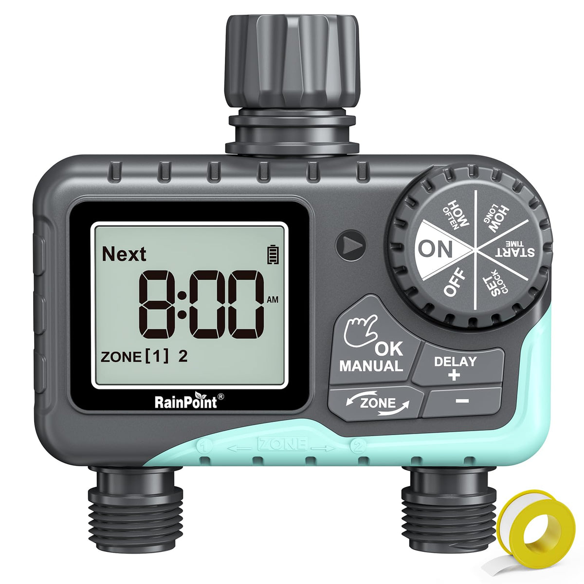 RAINPOINT dual-zone sprinkler timer enables separate schedules