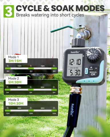 Rainpoint timer with built in filter washer supporting smooth water flow