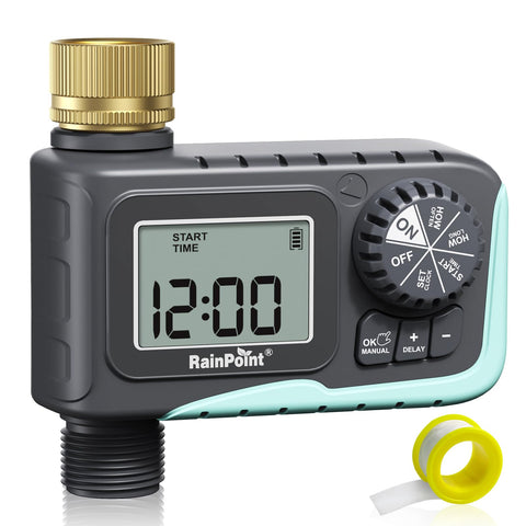 RAINPOINT sprinkler timer front view with large LCD display for easy setup