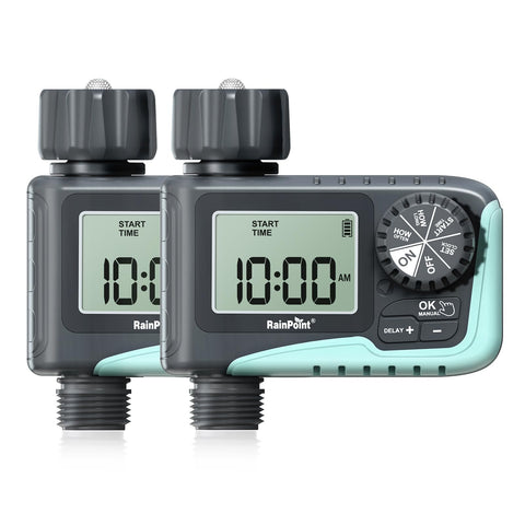 RainPoint Sprinkler Timer front view with large LCD for easy setup.