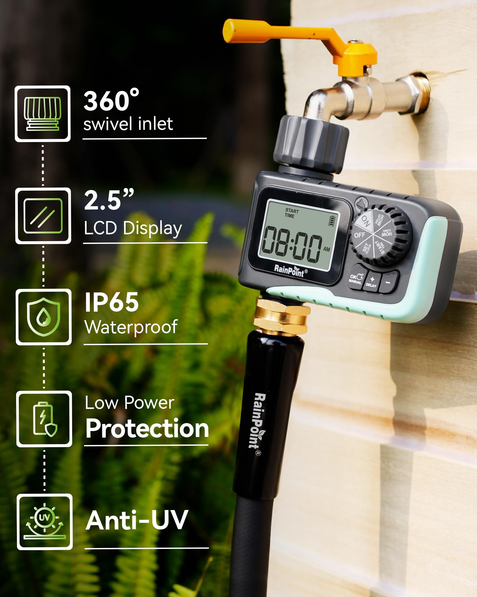 RAINPOINT timer ideal for garden and lawn irrigation scenarios