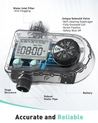 RAINPOINT Sprinkler Timer inlet 360 rotation for easy installation.