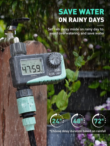 RainPoint timer large LCD reads start time and duration clearly.