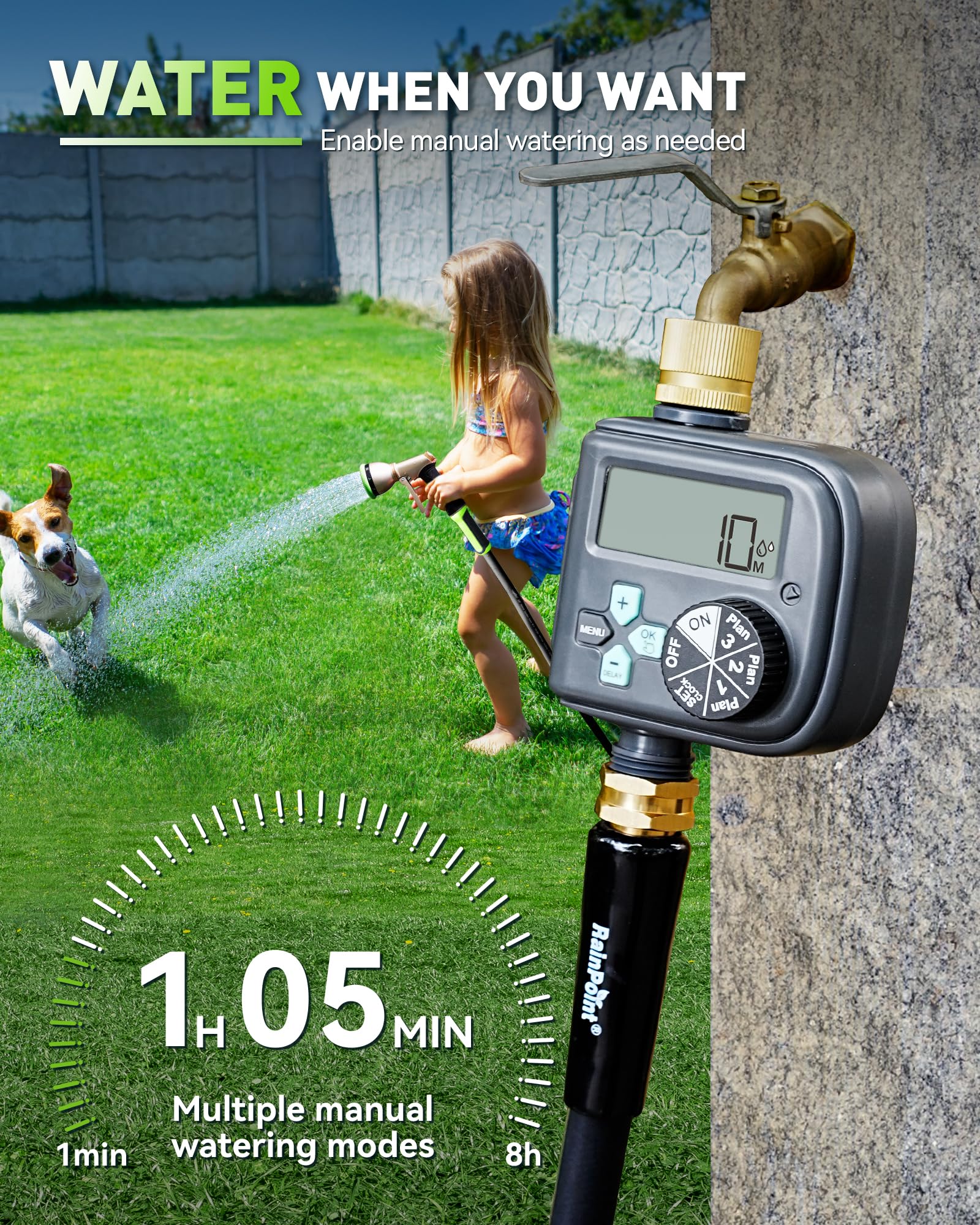 RainPoint manual mode enables on-demand watering for tasks.