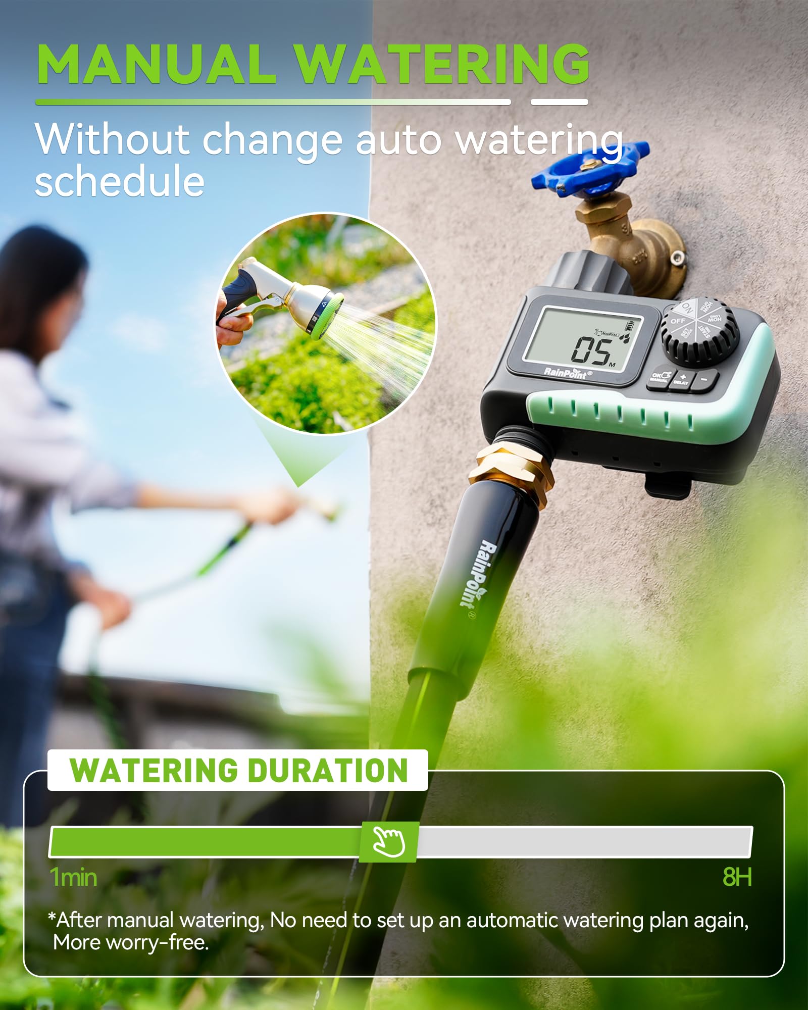RAINPOINT timer in manual mode for on-demand watering