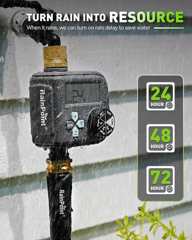 RainPoint hose timer with sturdy connection for outdoor reliability.