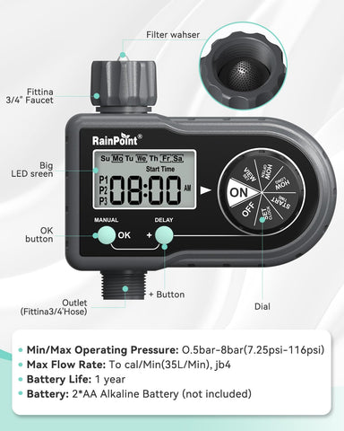 RAINPOINT Sprinkler Timer ideal for gardens and lawns.