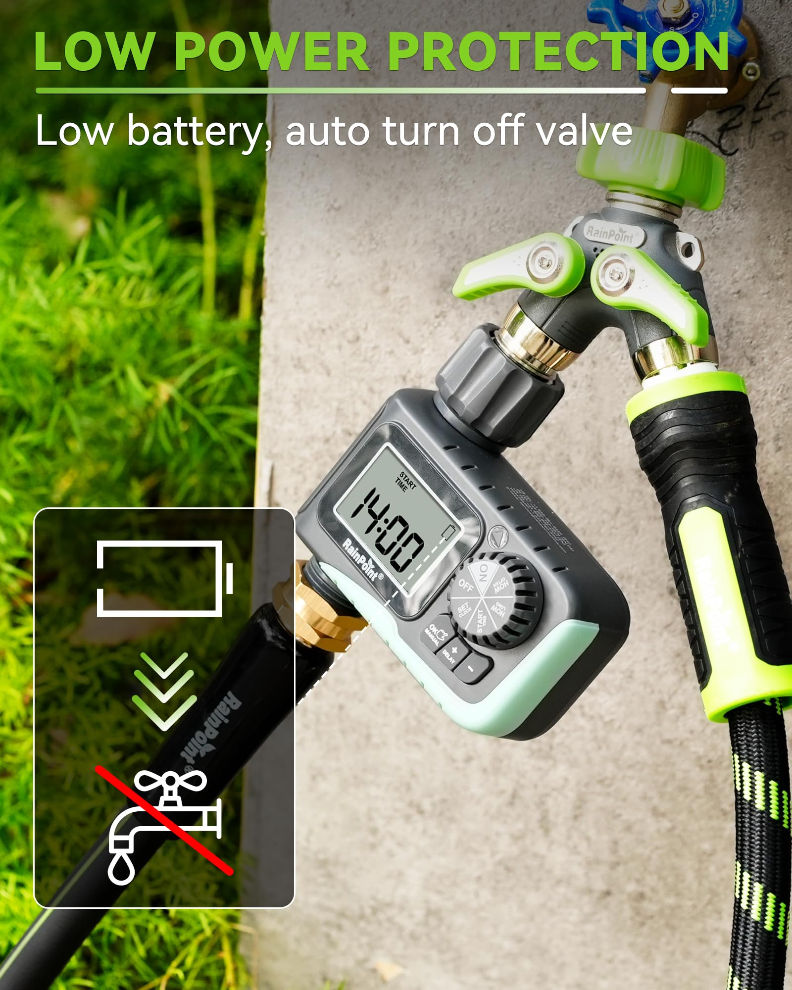 RAINPOINT timer compact device suited for yard setups