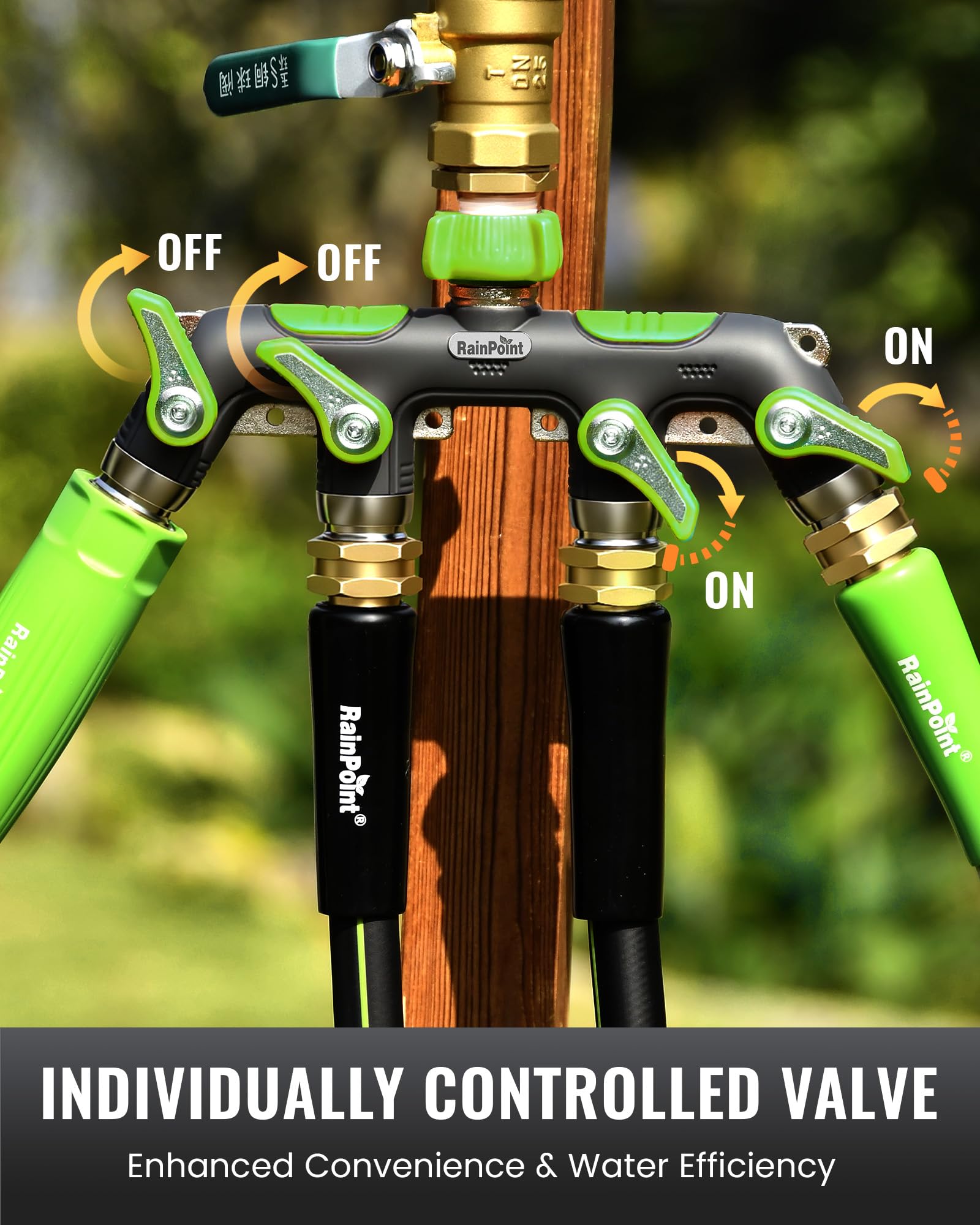 RAINPOINT standard 3/4 inch GHT threads fit hoses and sprinklers.