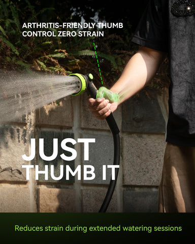 RAINPOINT nozzle with textured rubber grip reduces hand fatigue.