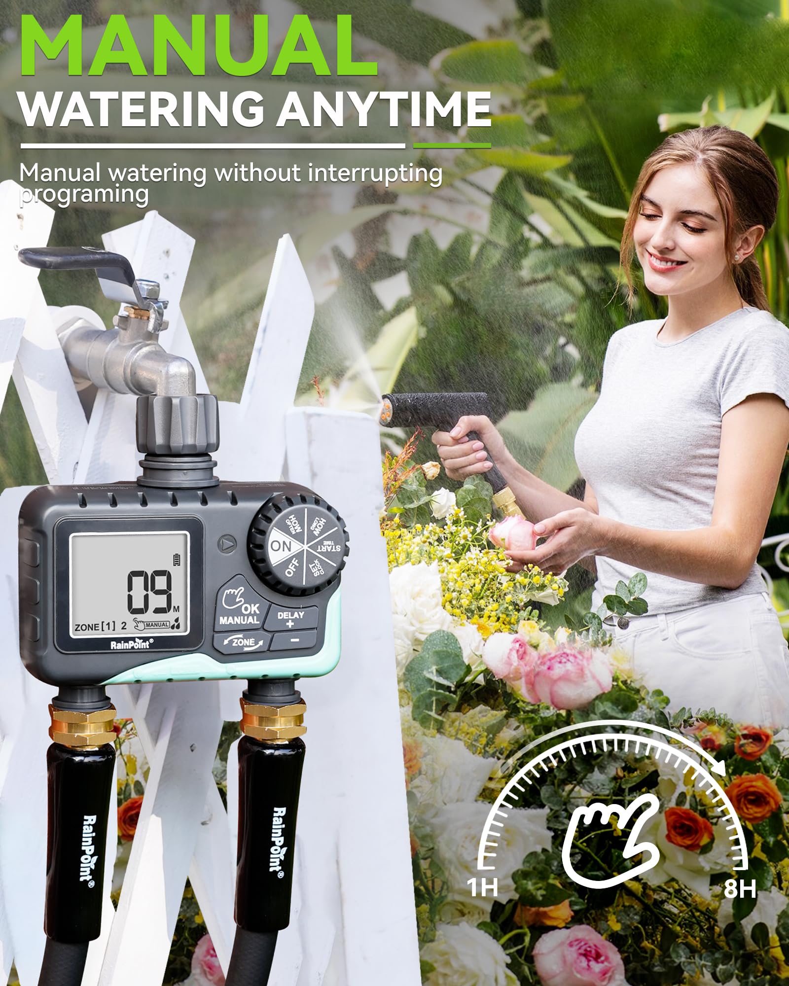 Rainpoint timer IP65 rated durability for outdoor use.