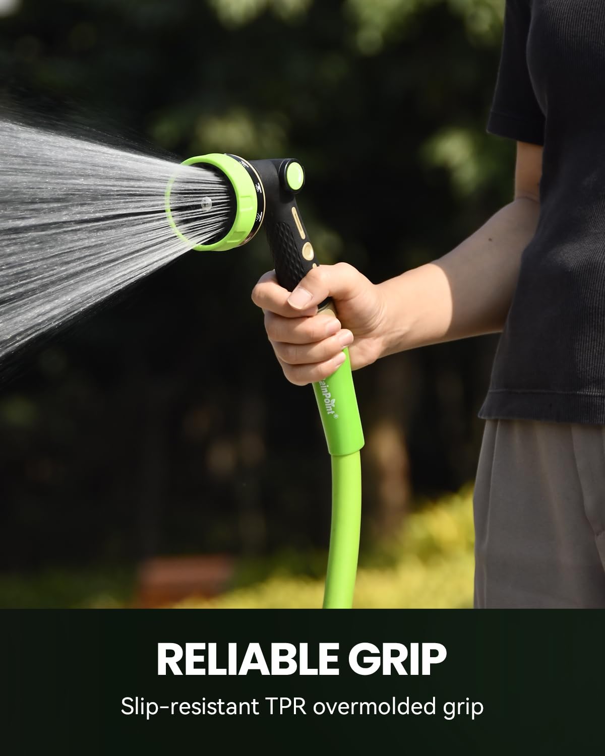 RAINPOINT universal 3/4-inch threading ensures a secure fit on standard hoses.