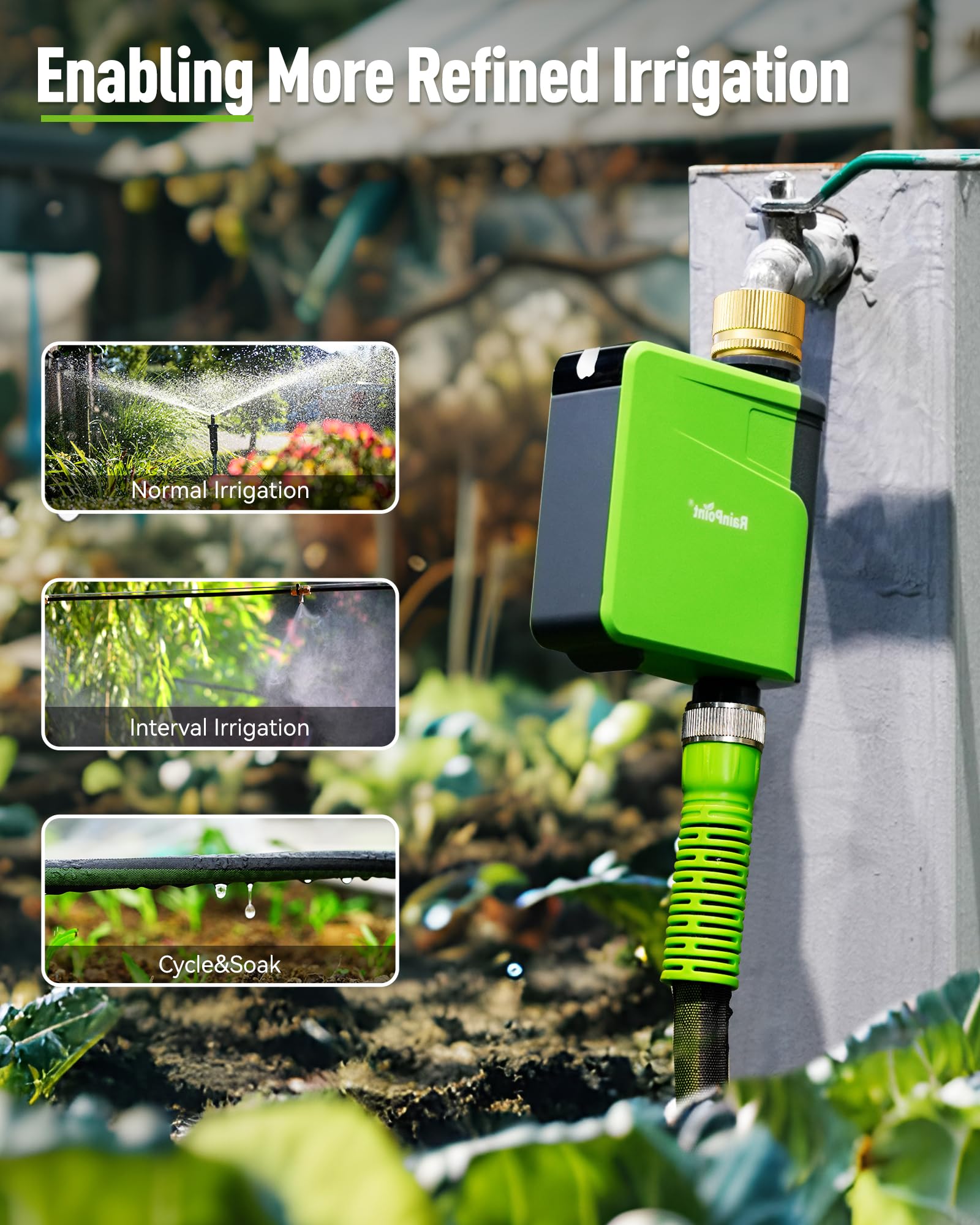 RAINPOINT voice-control compatibility with Alexa and Google enables hands-free watering