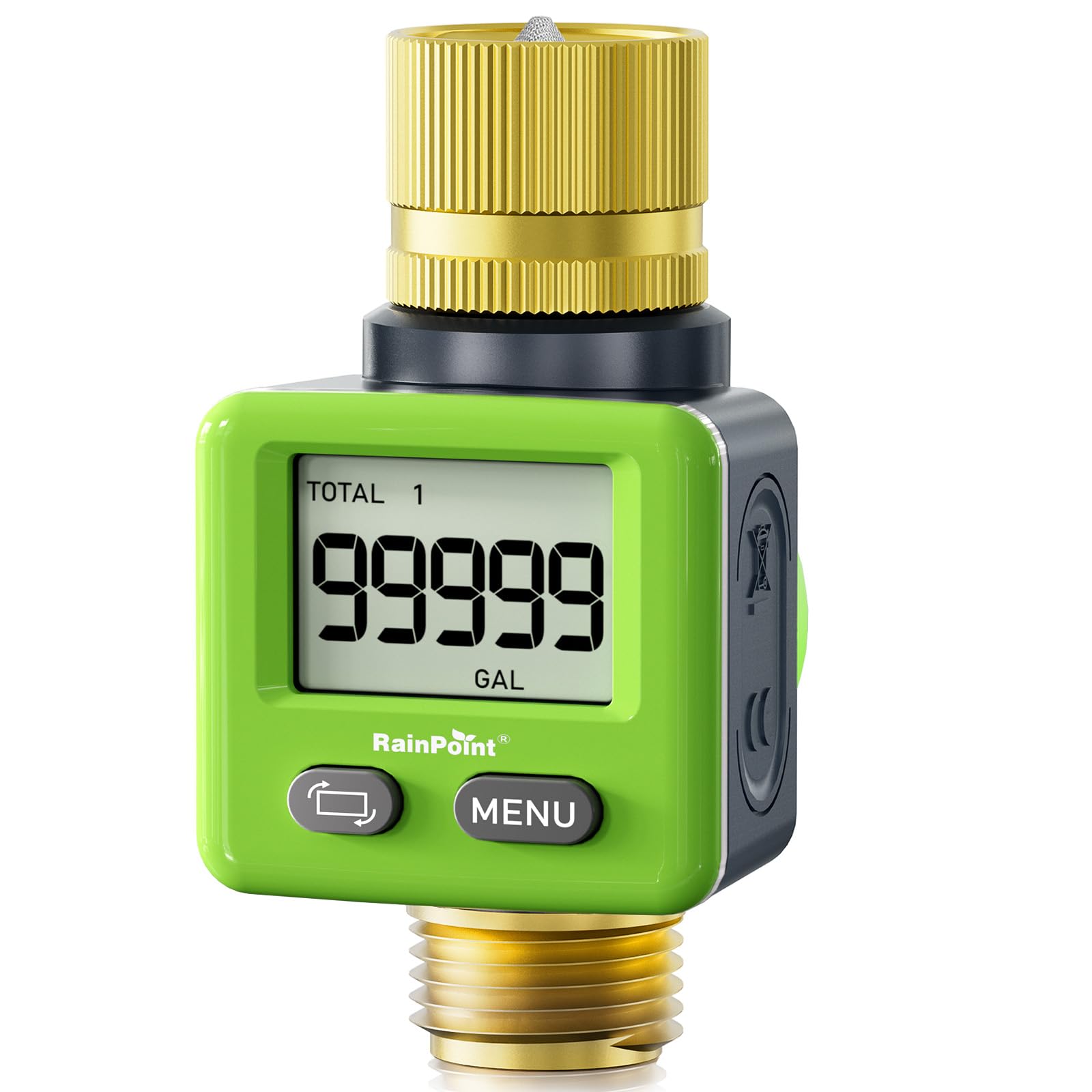 RAINPOINT water flow meter with brass inlet-outlet for durable outdoor readings