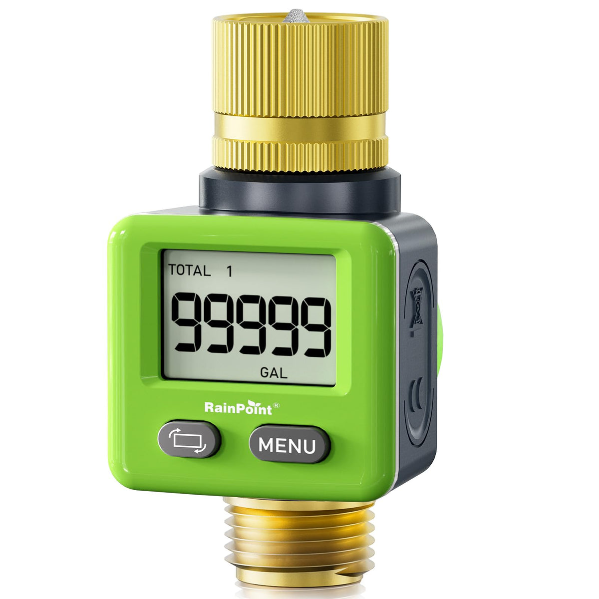 RAINPOINT water flow meter with brass inlet-outlet for durable outdoor readings
