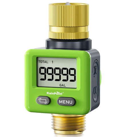RAINPOINT water flow meter with brass inlet-outlet for durable outdoor readings