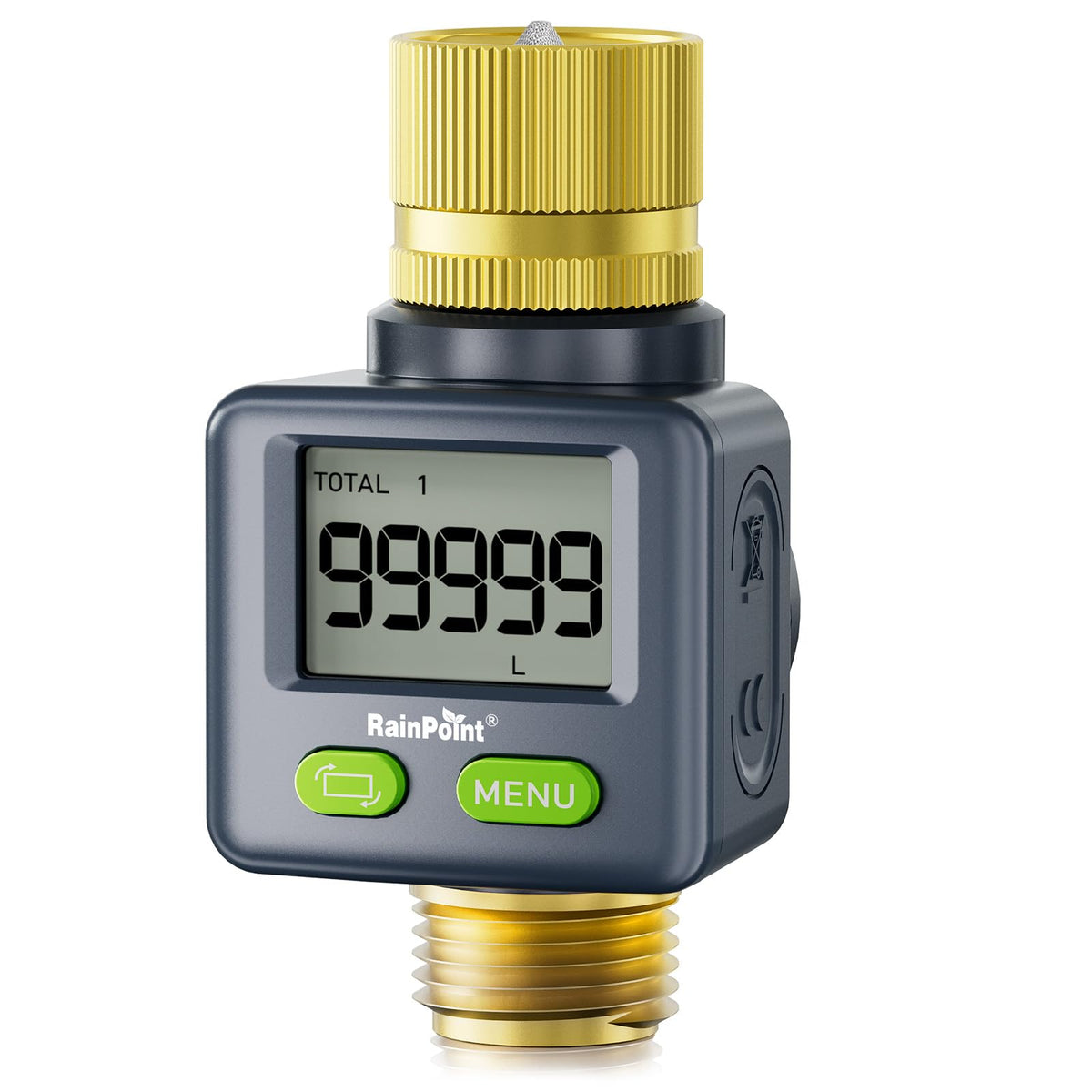 Rainpoint water flow meter with brass inlet/outlet for outdoor durability