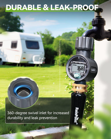 RAINPOINT water flow meter button area demonstrating mode switch.