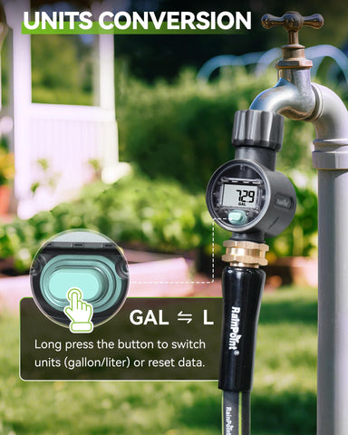RAINPOINT water flow meter rugged IPX6 body for outdoor use.
