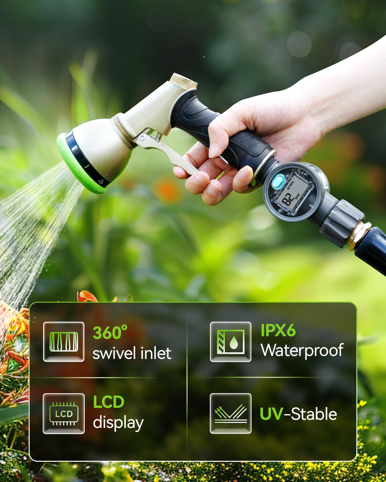 RAINPOINT water flow meter quick connectors enable hose compatibility.