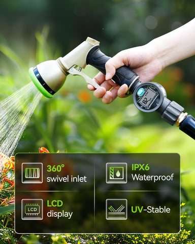 RAINPOINT water flow meter quick connectors enable hose compatibility.