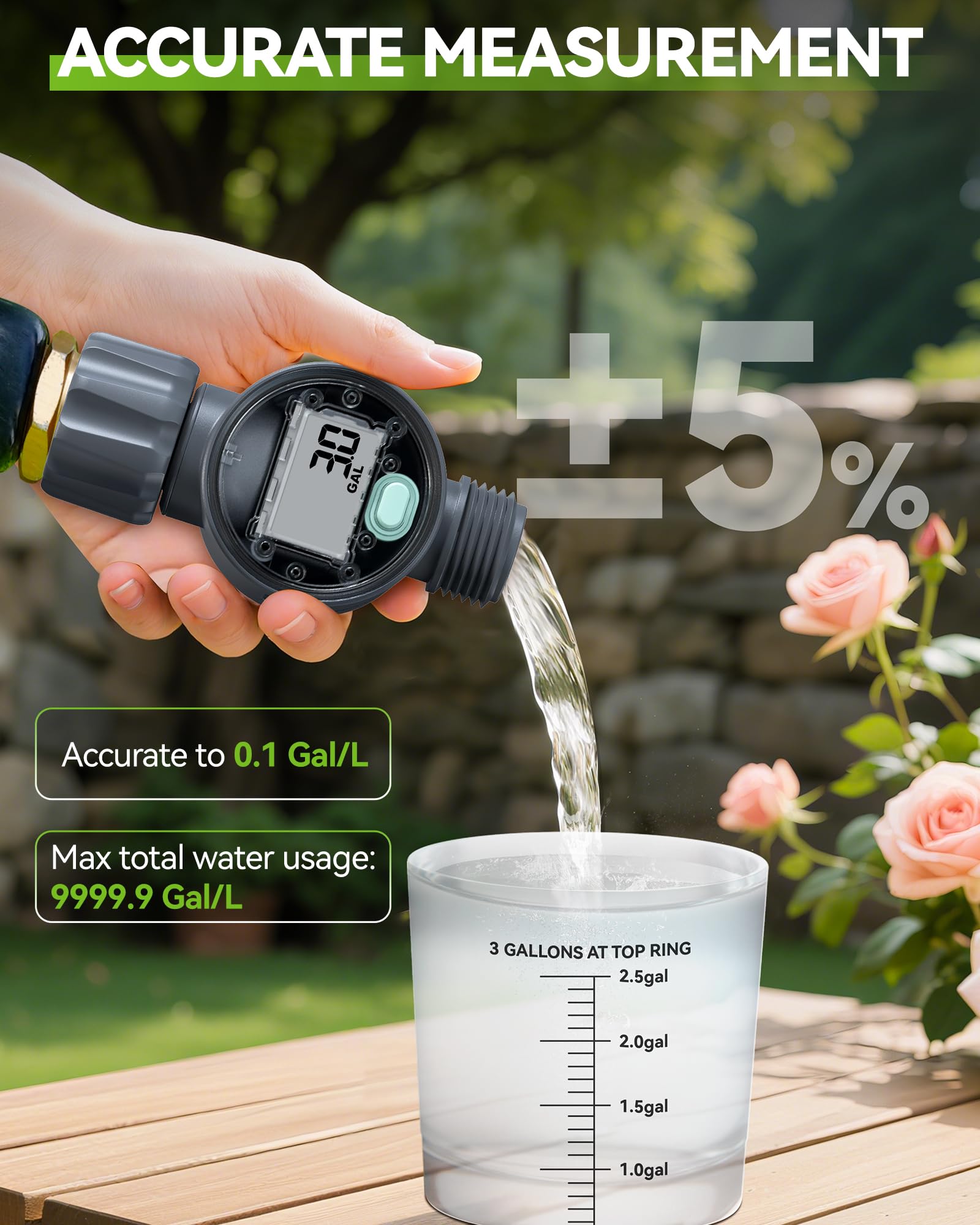 RAINPOINT water flow meter side view highlighting waterproof seal.