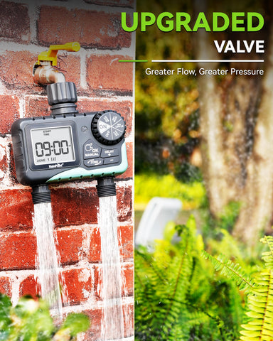 Rainpoint timer displaying rain-delay mode for water-saving scheduling.