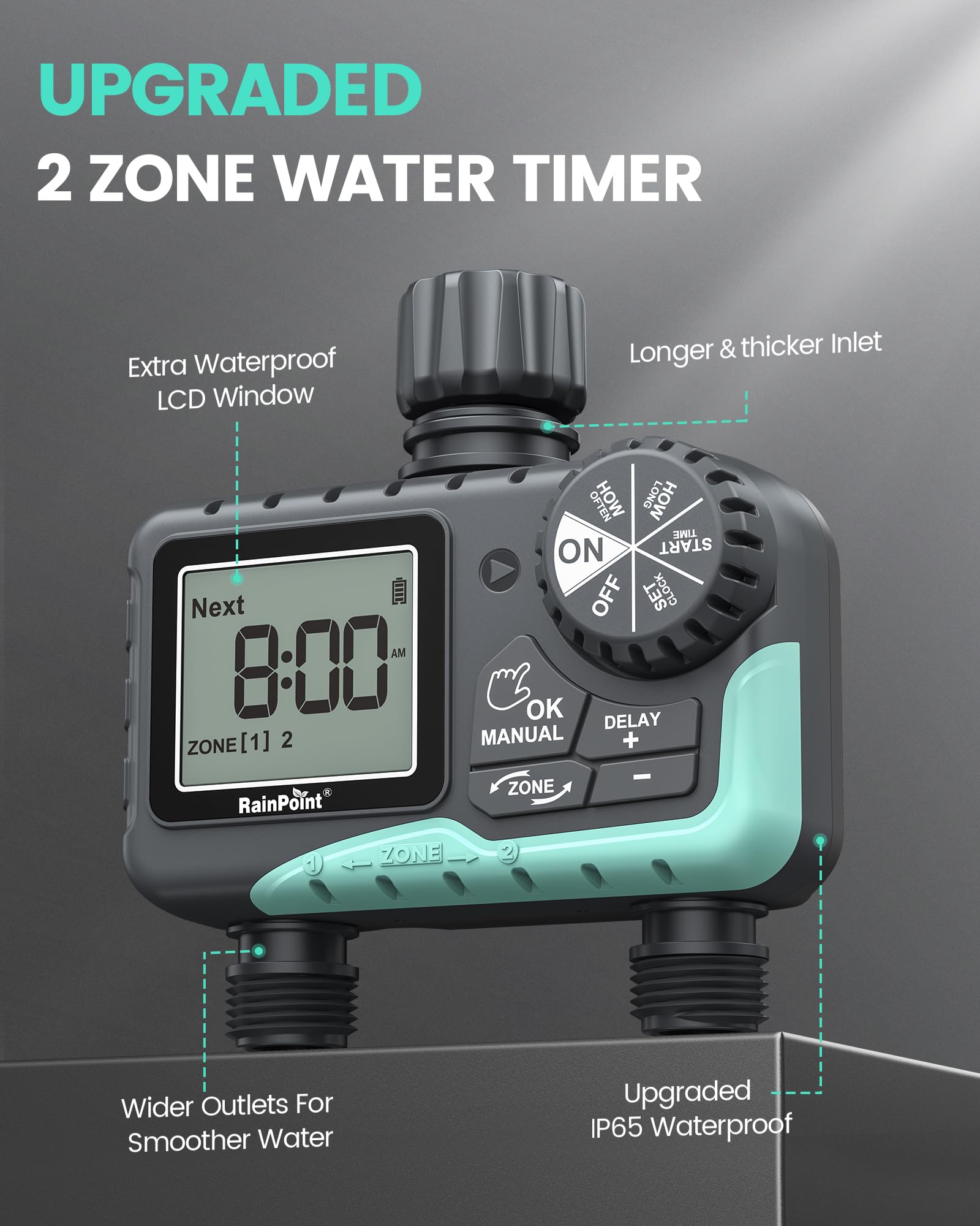 RAINPOINT water timer with two outlets for versatile irrigation