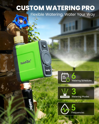 RAINPOINT app screen showing weather-based watering options for smart planning