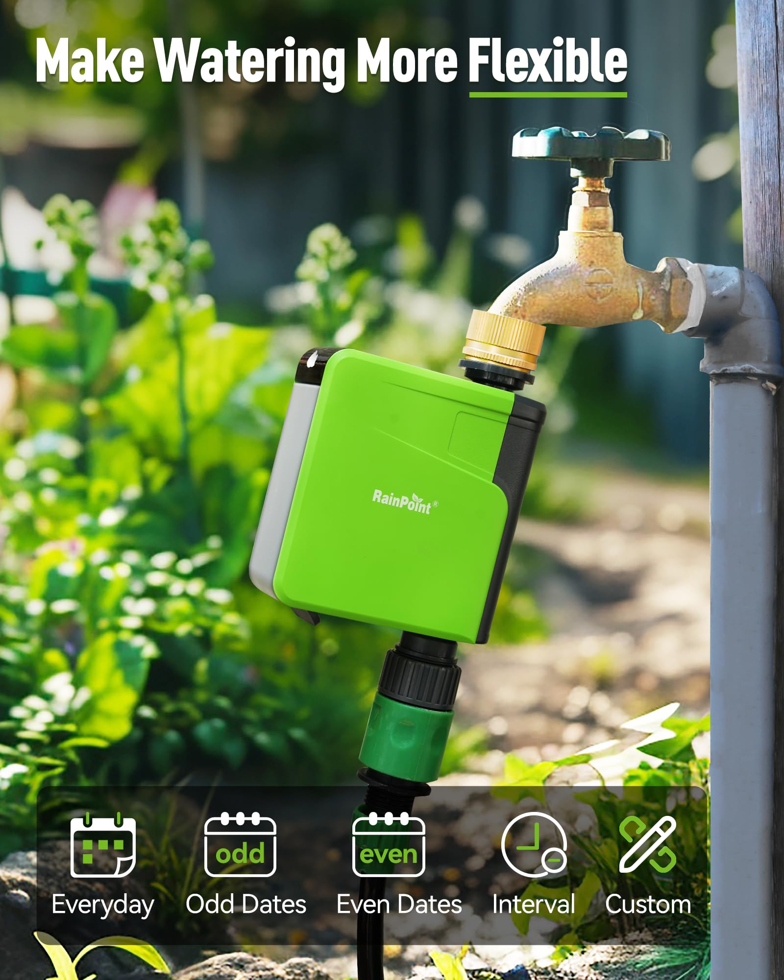 RAINPOINT weather-aware scheduling adjusts irrigation automatically based on forecast
