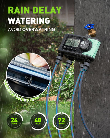 RAINPOINT weatherproof outdoor timer stands up to sun and rain for year-round watering