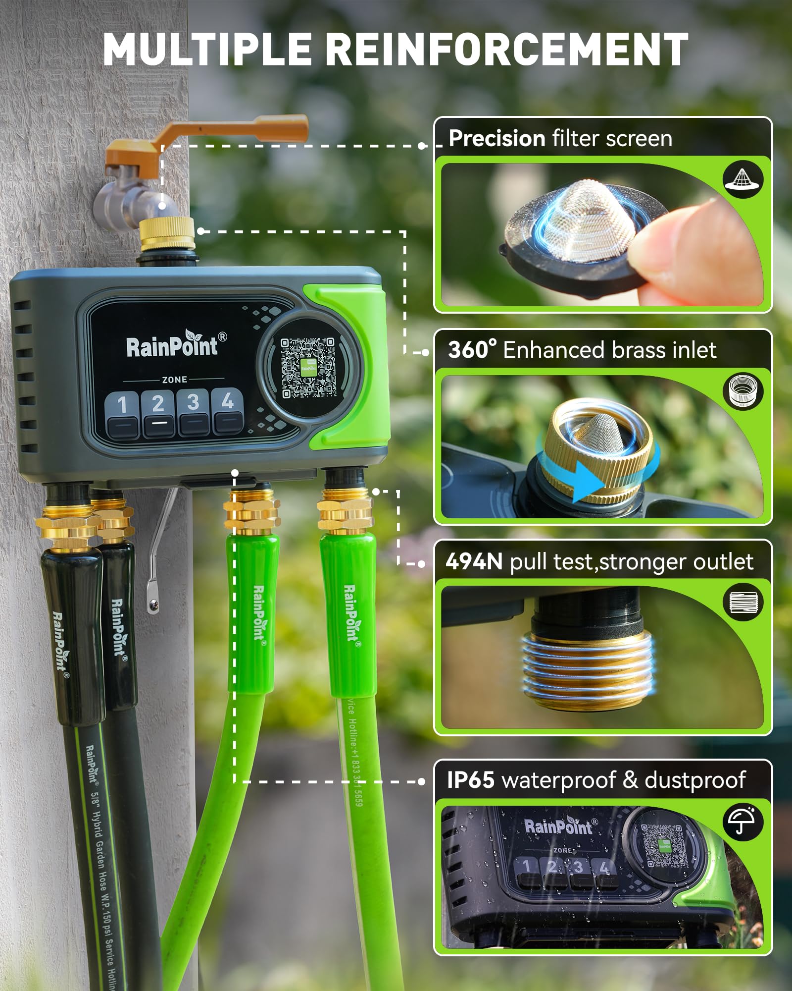 RainPoint app control enables remote watering scheduling and monitoring.