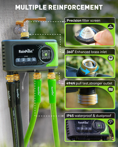 RainPoint app control enables remote watering scheduling and monitoring.