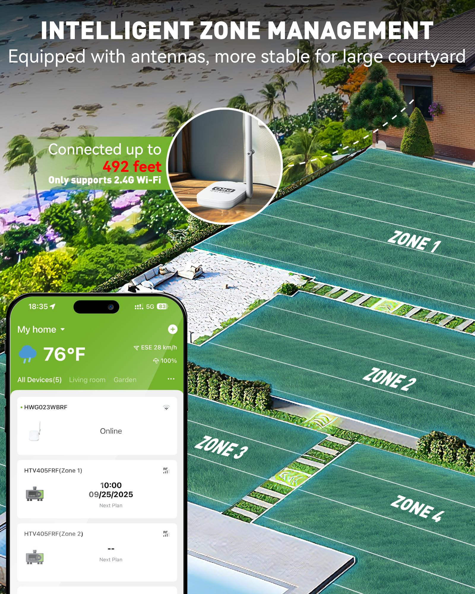RainPoint Zone 2 enables independent watering for lawn or containers.