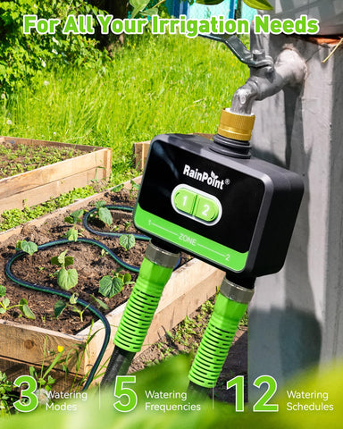 RainPoint WiFi timer brass inlet highlights sturdy metal connection for durable irrigation.