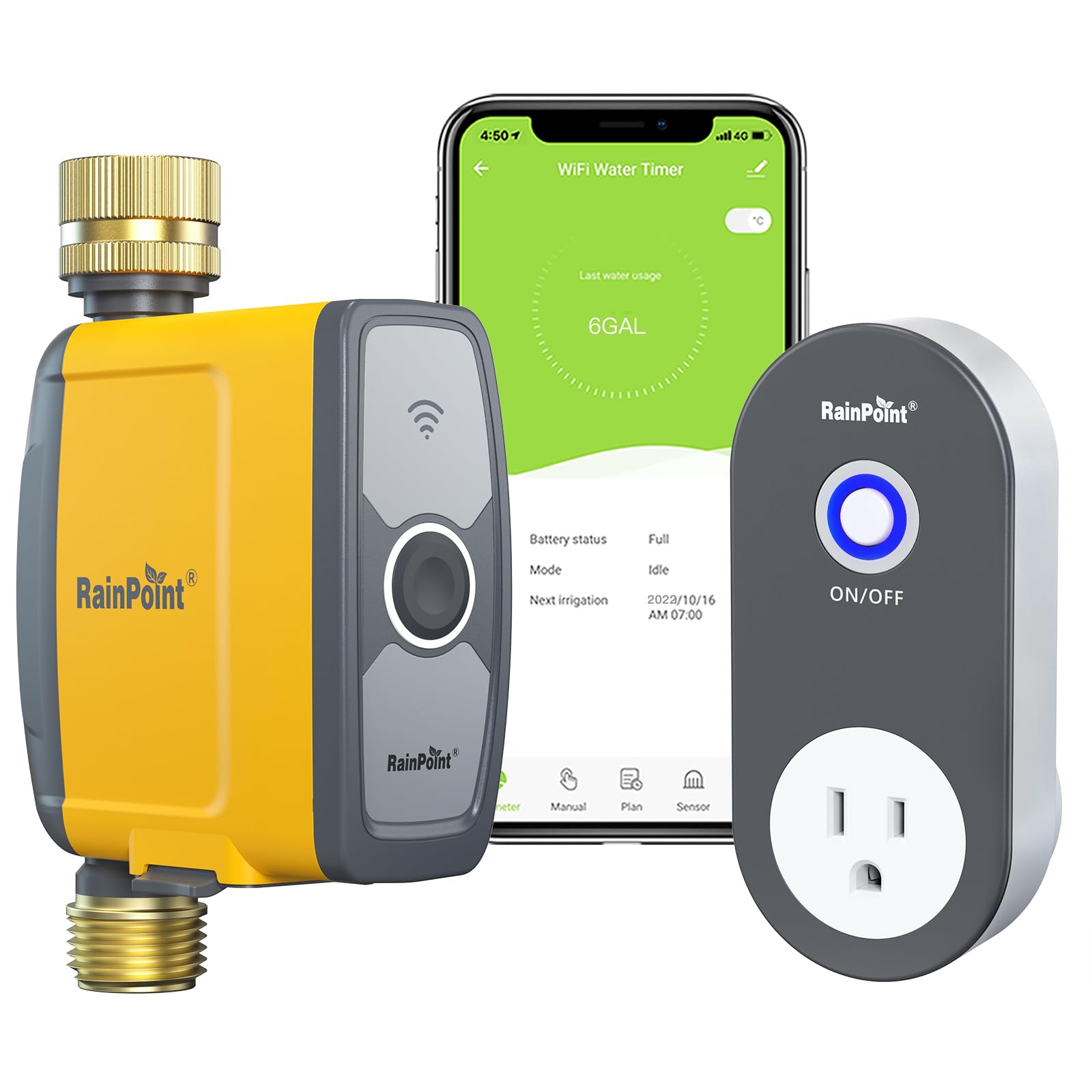 RAINPOINT WiFi water timer with brass inlet and outlet for durable irrigation