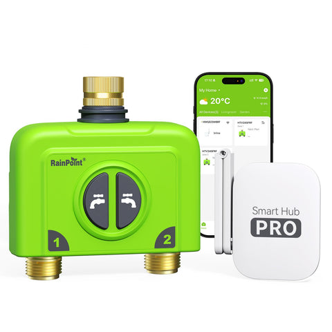 RAINPOINT WiFi water timer with brass inlet and outlet for reliable irrigation.
