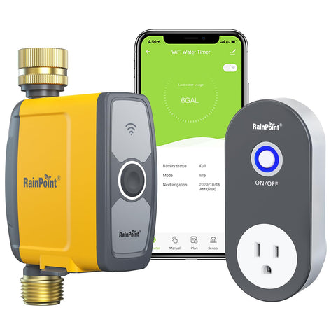 RAINPOINT WiFi water timer with brass inlet and outlet for durable irrigation